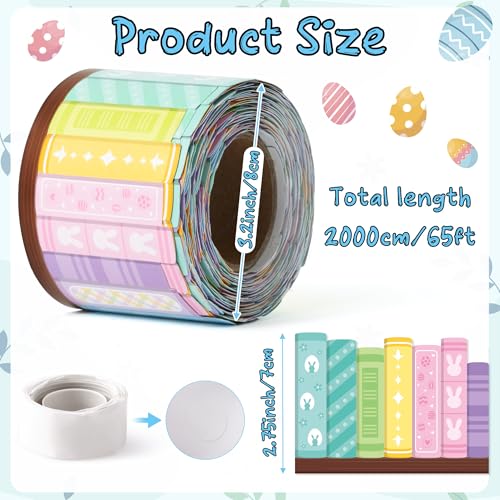 Image of BeYumi Pastel Bookshelf Border Trim - 65ft Back to School Colorful Pastel Books Rolled Border Trim Floral Bunny Bookshelf Bulletin Board Library Classroom Office Chalkboard Home Wall Party Decoration