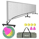 SANLIKE Portable Pickleball Net with Wheels for Driveway, Regulation Size 22 FT, Pickle Ball Net System with Carrying Bag, 4 Training Pickleballs for Backyards Garages, 2 Rose Ball Pickups