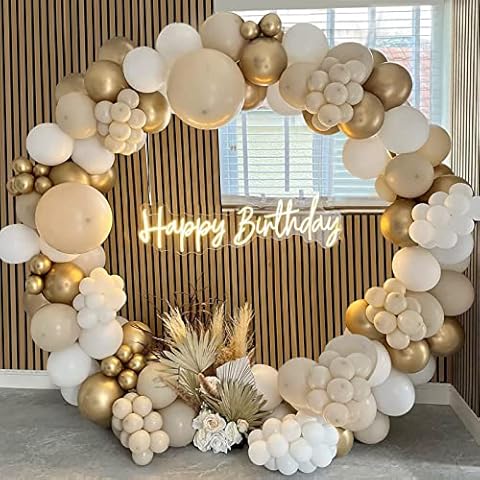 Weiß Gold Luftballons Girlande, 124 Stück Sand Weiß Gold Ballon Girlande mit Nude Ballons, Ballon Girlande Beige für Geburtstag Party Dekoration, Babyparty, Boho Hochzeit, Baby Shower, Verlobung Party Cover