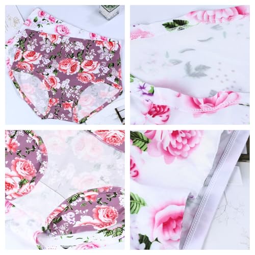 Image of Women's Underwear Plus Size XL-6XL Panties Briefs High Waist Rose Floral Print 6 Pack Undies