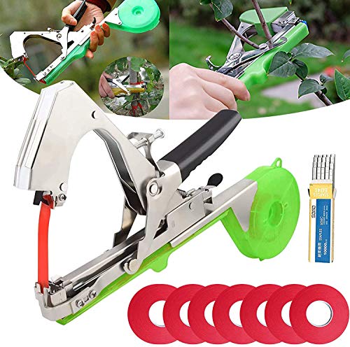 Plant Vine Tying Machine Garden Plant Tape Tool Plant Vine Tying Machine Hand Agriculture Tool with 10 Rolls Tape and 1 Box of Staples Set for Vegetable Grape Tomato Cucumber Pepper and Flower (Green)