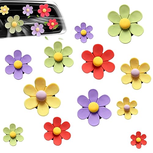 Image of 12 PCS Car Vent Clips Cute Car Accessories, Flower Car Air Outlet Clip Vent Clips for Women Car Interior Decoration (3 Size, Red, Yellow, Green, Purple)