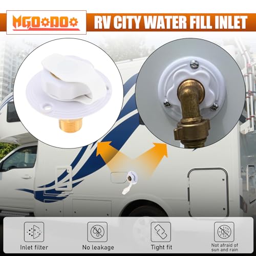 Image of 2Pcs RV City Water Inlet with Check Valve，RV Water Inlet with 3 /4 inch NH Female to 1 /2 inch NPT Male Flange Brass with Dust Plug for RV Camper Motorhome Trailer Marine(White)