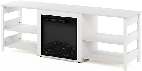 Miniatura 7 de Furinno Soporte clásico de TV de 70 pulgadas con chimenea, relieve blanco
