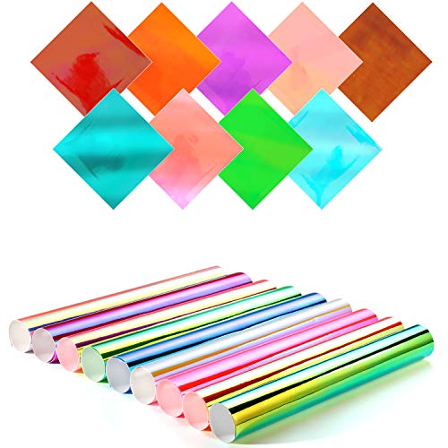 Hojas de vinilo de holográfico, Juego de 11 hojas de vinilo con parte trasera adhesiva permanente. 9 hojas de vinilo metálico(30x 30cm) + 2 cintas de transferencia, de manualidades