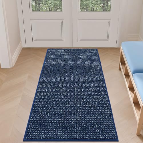 Image of BEQHAUSE Dirt Trapper Door Mat 24 inch x 60 inch, Non-Slip Washable Doormats Entrance Mat, Dirt Resistant and Absorbent Welcome Mat, Low Profile Floor Mats for Front Back Door and Entryway, Blue