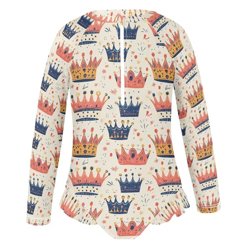 Crown Girls Long Sleeve Rashguard Swimsuit UV Protection One-Piece Swimwear Bathing Suit B04047382