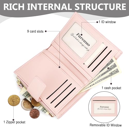 Cute Pink Flower Wallet for Women Small Kawaii Coin Purse with ID Window Lightweight and Stylish Design Compact Cash Wallet for Ladies3