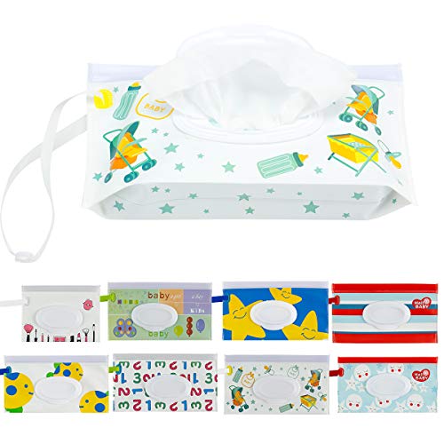 Biubee 8 Pcs Reusable Wet Wipe Pouch- Portable Wet Wipes Dispenser Holder Case for Baby or Personal Travel Use