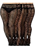 Skylety 6 Pairs Fishnet Stockings for Women Plus Size Thigh-high Tights Stockings Suspender Pantyhose Garter Belts(Medium-large,Classic Black Color)