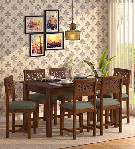 Vivek Wood Wooden Dining Table 6 Seater | Dinning Table with Six Chairs | Dining Room Furniture | Brown, Sheesham Wood Vivek Wood Wooden Dining Table 6 Seater | Dinning Table with Six Chairs | Dining Room Furniture | Brown, Sheesham Wood