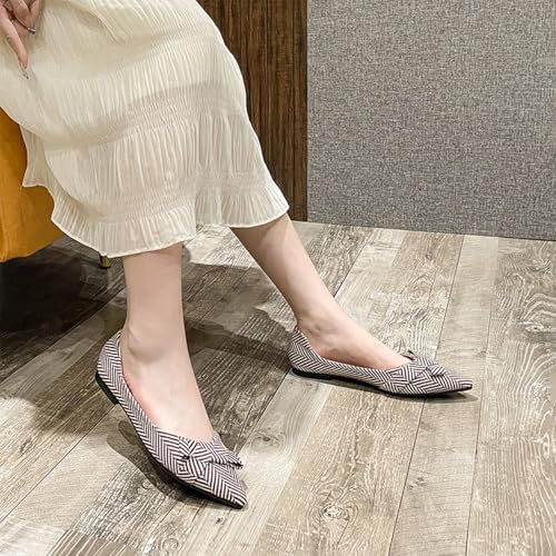 Women's Stiped Flats Shoes with Pointed Toe Bow Ballet Flats Shoes Comfortable Dressy Casual for Office Worker 6