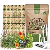 Organo Republic 30 Culinary Herbs & Edible Flower Seed Variety Pack- Indoor/Outdoor. 14000+ Non-GMO Heirloom Flower Seeds: Basil, Borage, Echinacea, Lavender, Oregano, Rosemary Seeds & More