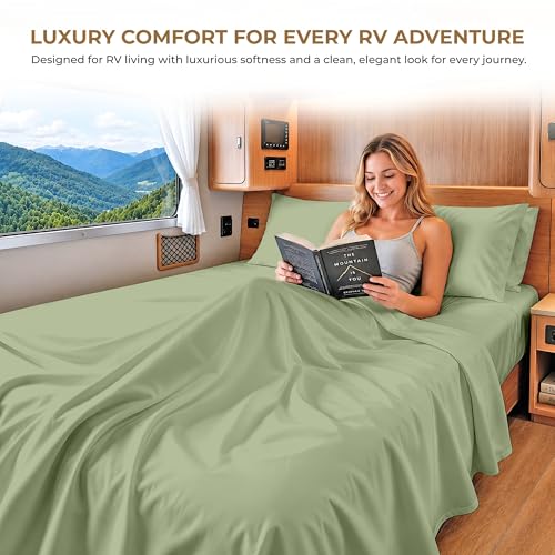 Image of SGI bedding 100% Egyptian Cotton Sheets RV King Size - 600 Thread Count Sheets Set, Soft, Cooling, 15 inch Deep Pocket, Luxury Hotel Bedding, Breathable, Durable - Moss