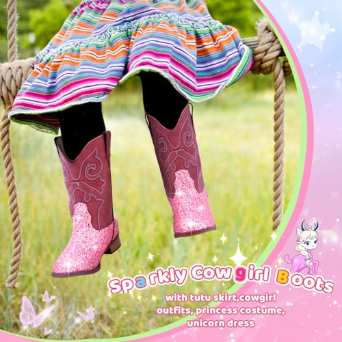 RLW Girls Cowboy Boots Kids Cowgirl Western Boot Glitter Round Toe with Walking Heel for Toddler/Little Kid/Big Kid3