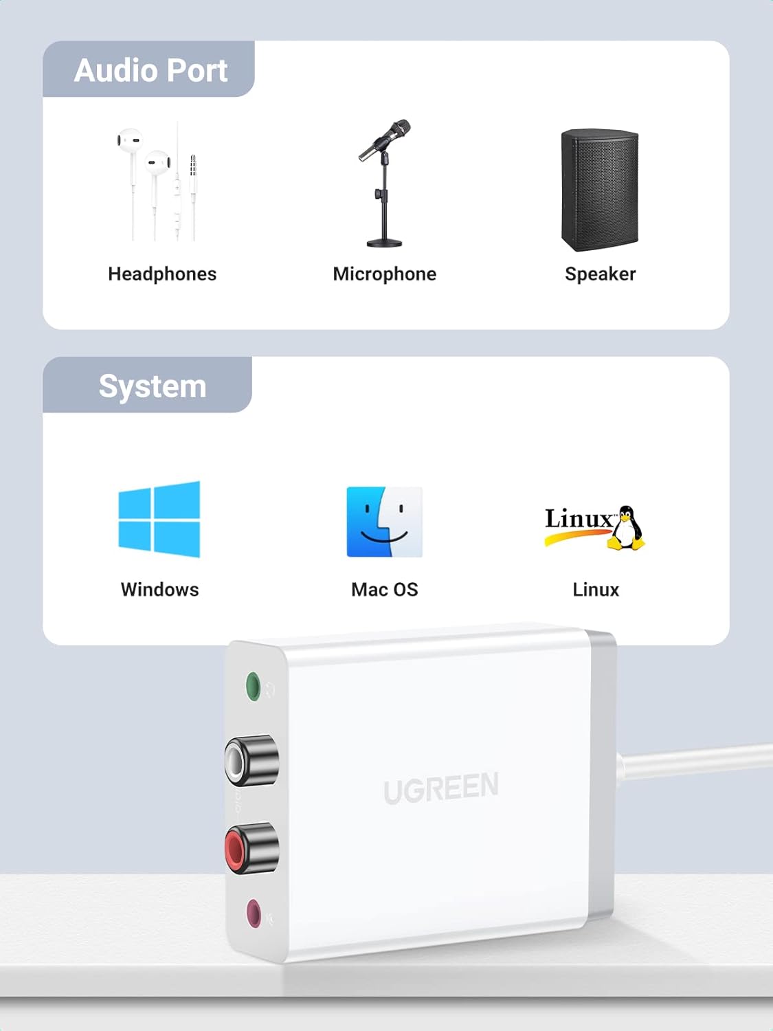 Dimensions and cable length of UGREEN USB Sound Card