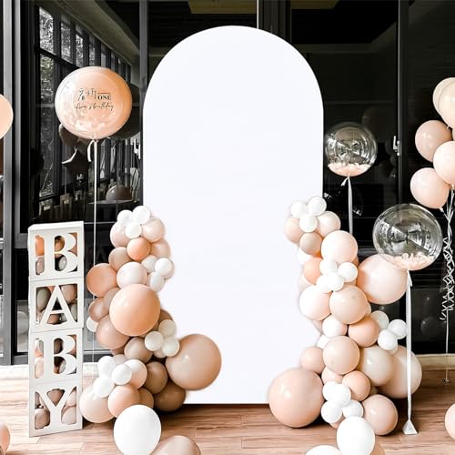 Image of SoarDream White Spandex Arch Cover 6FT Wedding Arch Backdrop Cover Stretchy Backdrop Chiara Wall Arch Stand Cover for Wedding Birthday Baby Shower Decorations- Ideal for Balloon Arches