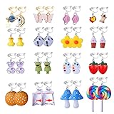 Regalo perfecto: 16 aretes lindos y divertidos de diferentes estilos, de colores brillantes, muy adorables, adecuados para diferentes fiestas, festivales, ceremonias, bares, uso diario y muchas ocasiones, también pueden servir como regalos para sus personas cercanas, amante, esposa, hermanas, amigas y pronto. Juego de joyas con clip perfecto para mujer.