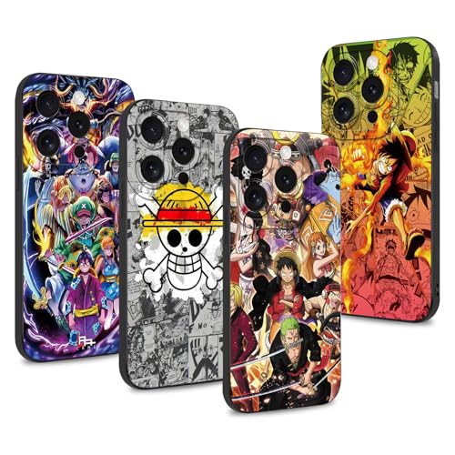 PBNDJVG 4 Confezioni Manga Character Custodia per iphone 16 pro max 6.9 pollici, Anime Zoro Gear 5 Sun God Nika Motivo Antiurto Protezione Della Lente Case TPU Silicone Cover, 01
