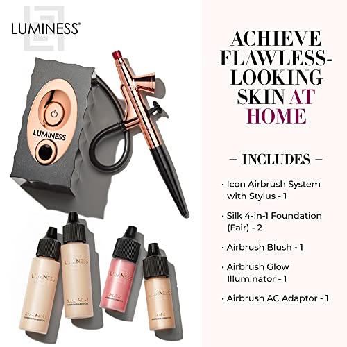 Luminess Air Icon Makeup Airbrush System And 4-Piece Foundation Starter Kit, Fair Coverage - Quick, Easy & Long Lasting Application - Includes Silk 4-In-1 Foundation, Highlighter & Blush #TOP1