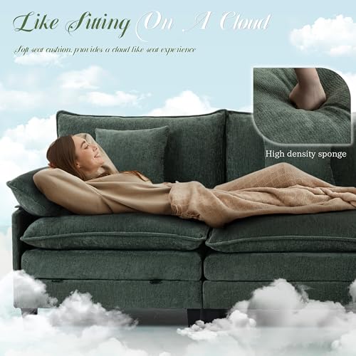 Image of 106 inch Cloud Couch, Comfy Modular Sectional Sofa with Movable Ottoman, L Shaped Modern Sofa with Pillows, Deep Seat Couches for Living Room, Bedroom and Apartment, Green