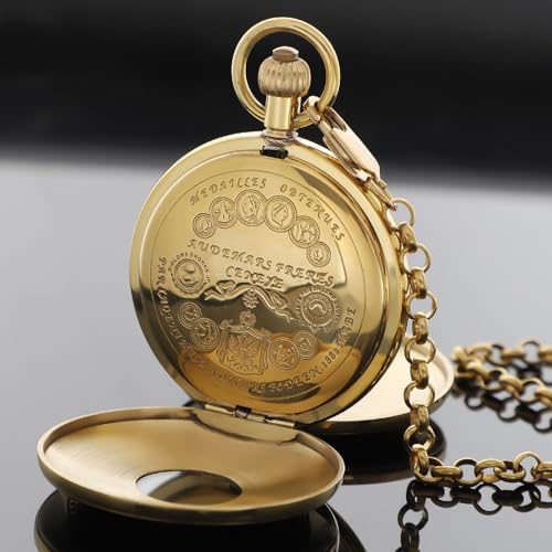 Image of Copper Pocket Watch Steampunk Mechanical London Hand Wind Mens Watches with Chains & Boxs