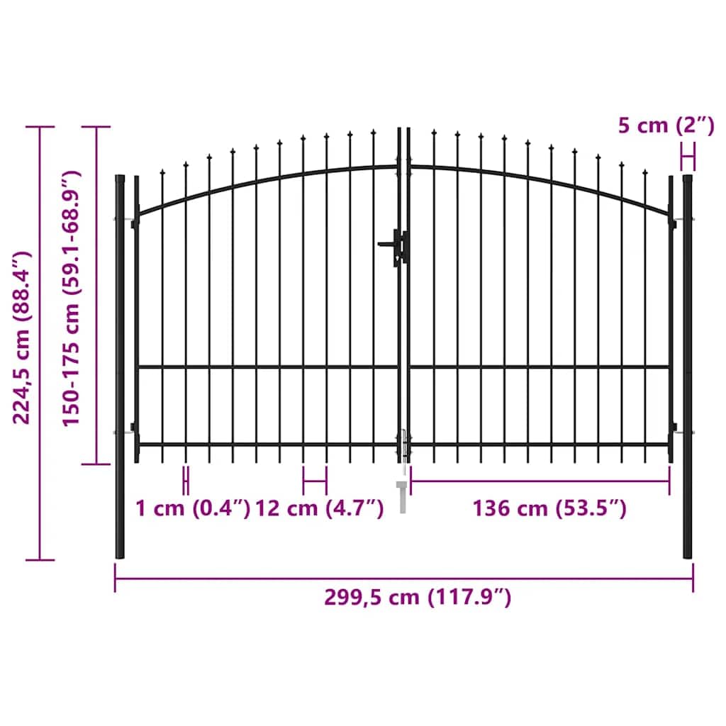 vidaXL Cancela de valla doble puerta con puntas acero negro 3x1,75 m