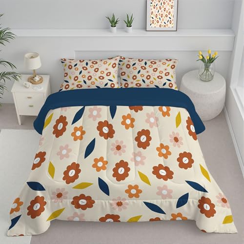 Couette légère d'été 140x200 cm beige avec taies d'oreiller imprimées fleurs