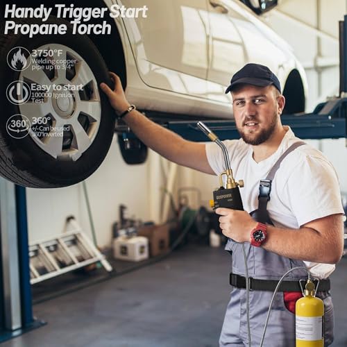 Image of High Intensity Propane Torch Head with Hose & Cylinder Clip, Gas Torch Head Fuel by Propane,MAPP, Blow Torch Welding Torch, Trigger Start torch lighter(Fuel Not Included)