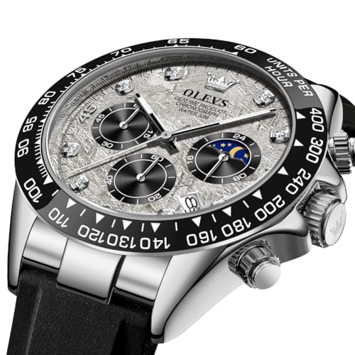Image of OLEVS Watches for Men Business Diamond Moon Phase Male Watch Chronograph Fashion Dress Waterproof Date Analog Quartz Waterproof SiliconeMen Wrist Watch