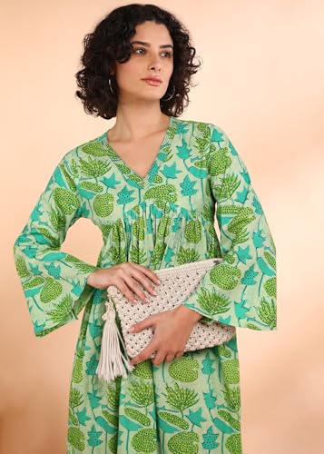 Image of Maaesa Women Printed Cotton Flared Kurti