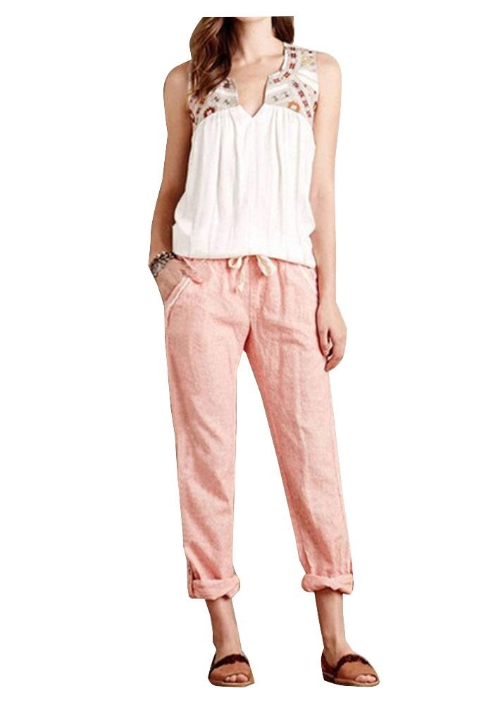 Womens Shorts High Waist Drawstring Elastic Ankle Length Pants or Shorts