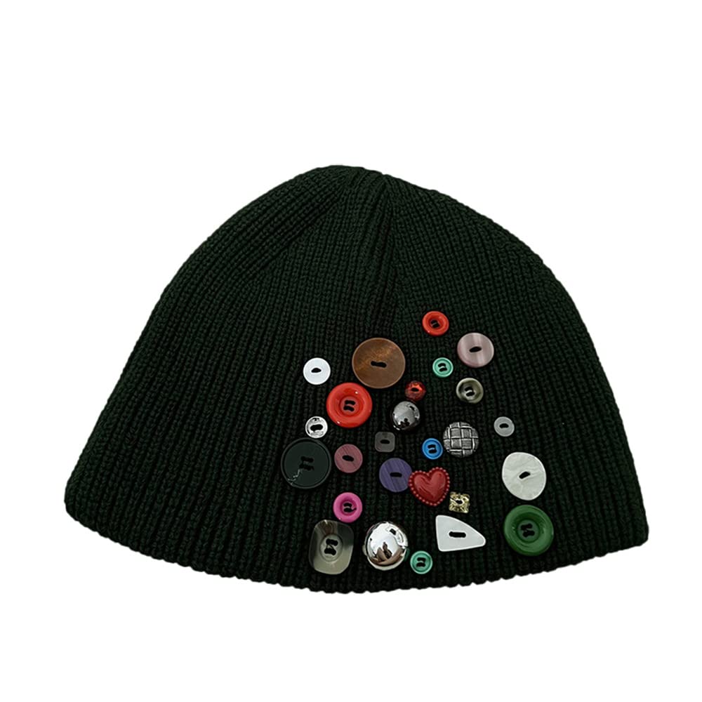 OANEXX Colorful Buttons Knitted Beanie Y2K Buttons Skull