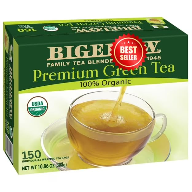 BigelowwS Premium Organic Green Tea Essential 150 ct Green tea with ginger,Best organic Green Tea 150 Individually Wrapped tea bag