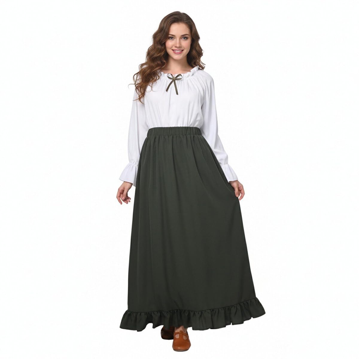 BPURB Disfraz medieval renacentista para mujer campesina victoriana hombros descubiertos blusa falda superior manga larga vestido vintage