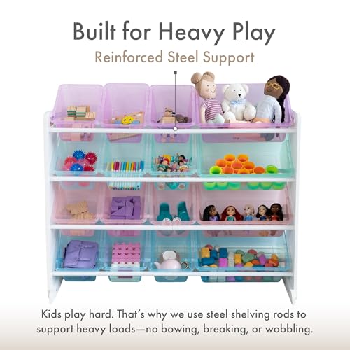 Image of Humble Crew Toy Storage Organizer with 16 Removable Storage Bins for Kids Playroom, 4-Tier Toddler Toy Organization and Storage, White /Purple /Pink /Blue