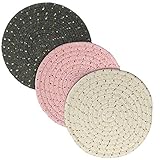 Potholders, Christmas Girt Kitchen Pot Holders Heat-Resistant Thick Handmade Trivets Set of 3 Hot Coasters, Hot Pads, Hot Mats Spoon Rest with Gift Package for Cooking by Diameter 7 Inches (Pink)