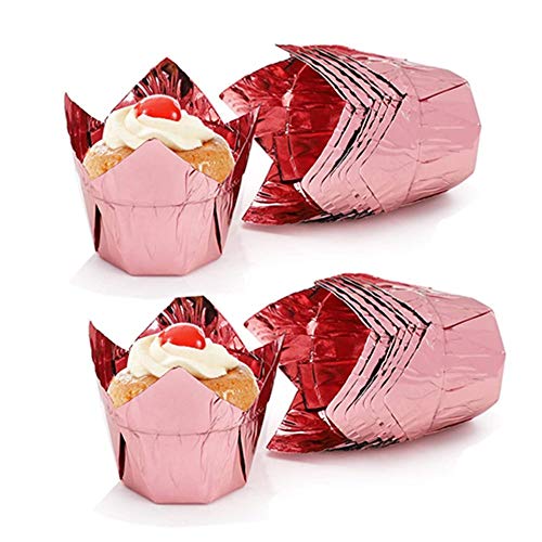 100pcs Aluminum Foil Baking Cups - Disposable Tulip Style Cupcake Liners, 3.5oz, Reusable Aluminum Cupcake Pan Ramekin Holders