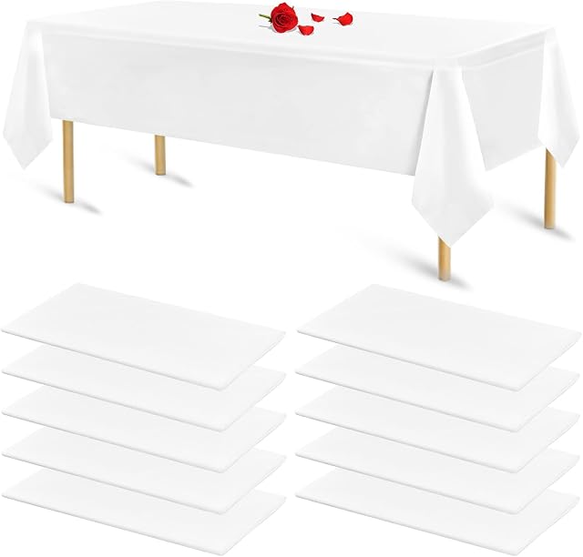 Lumaycens 10 Packs White Tablecloth for Rectangle Tables Disposable White Plastic Table Cloths for Birthday Party, Wedding, Reception, Bridal Showers, Baby Showers