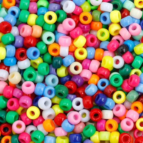 Pony Beads 1100 Pcs, Beads for Jewelry Making, Beads for Bracelets Making, Hair Beads, Bracelet Beads, Plastic Beads for Crafts, Hair Beads for Braids for Girls (Multicolored)