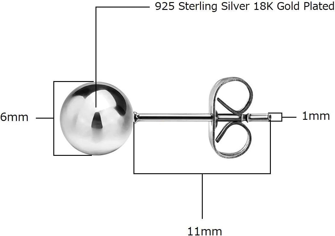 Savlano 925 Sterling Silver 18K Gold Plated Ball Stud Earrings For Women & Men - Image 4