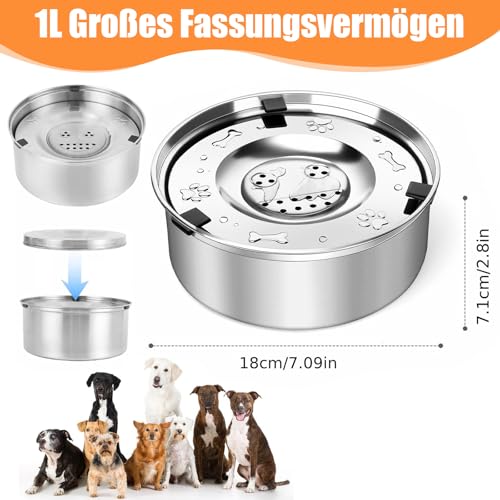 1L Wassernapf Hund Ohne Sabbern Edelstahl, Wassernapf Ohne Sabbern, Schwimmender Spender, Hund Mit Rutschfestem Boden, Leak-Proof Feeder für Welpen und Kätzchen Gesundes Trinkennken