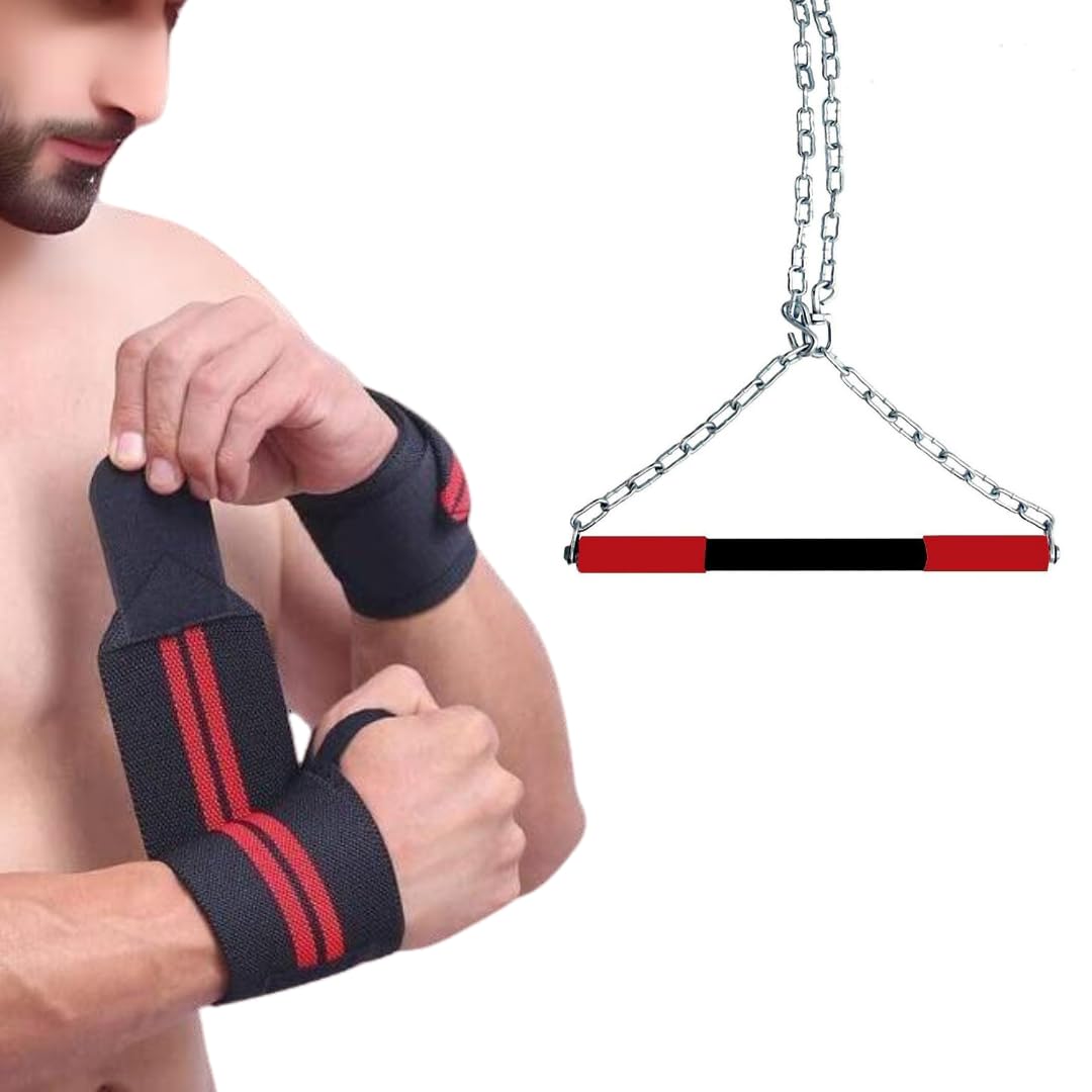 Zordik- Chinups Pull Up bar For Height Increase, Hanging Rod for Home/Gym, Chin Up Pull Bar with Heavy Duty Chain Sangal+ Weight Lifting Wrist Support with Thumb Loop Strap, Elastic Wrist Band for Men-image-36