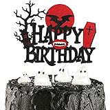 Caiwowo Vampire Halloween Happy Birthday Cake Topper - Black Glitter Zombie Horror Cake Topper - Have a Bite Kids Birthday Cake Decorations