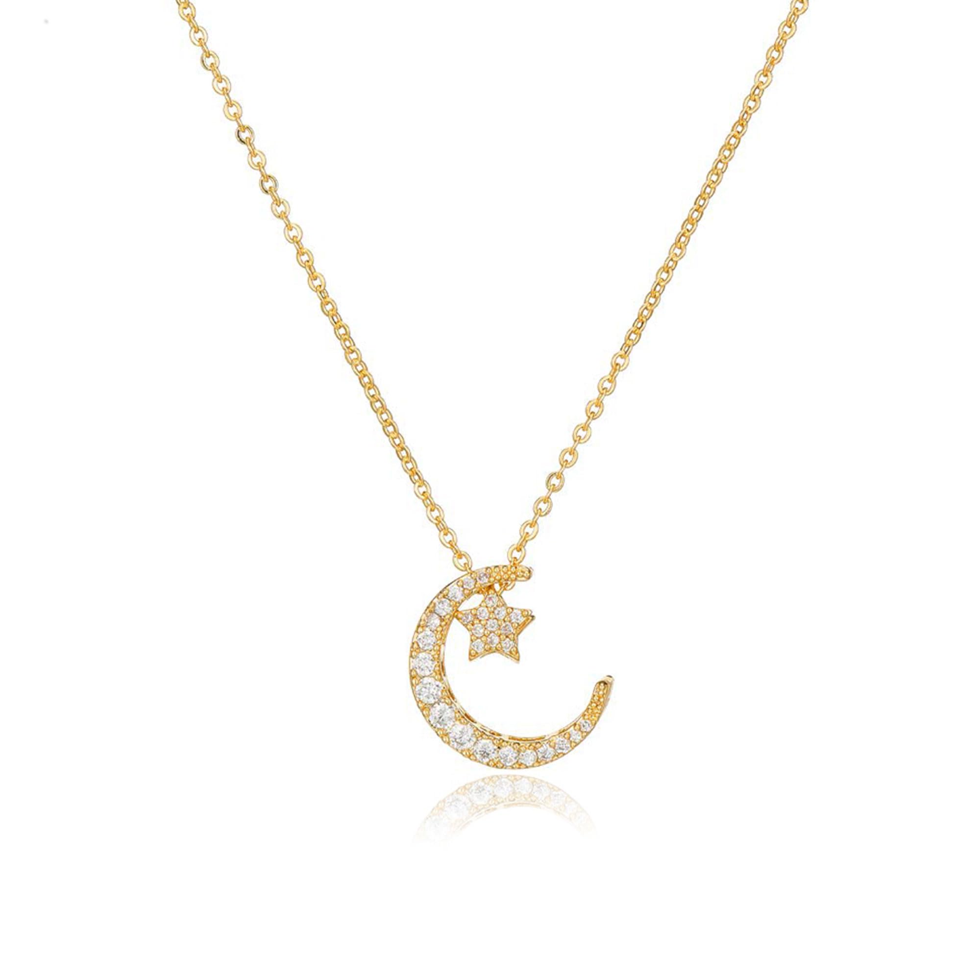 SeanLovValentines Day Mother's Day Anniversary Birthday Gift Necklace for Women, Sterling Silver Crescent Moon Necklace, Small Star Moon Necklace Simple Fashionable and Delicate, Trendy Jewelry Gift for Her