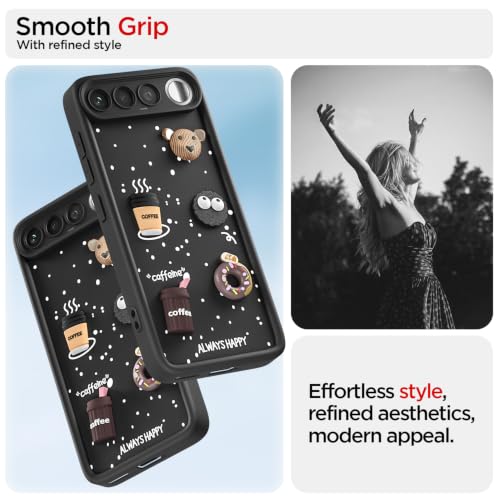 Image of Pikkme Back Cover for Realme 16 5G | 3D Bear Silicone Cute & Fun Coffee Cartoon | Full Body Protection Bumper Case (Black)