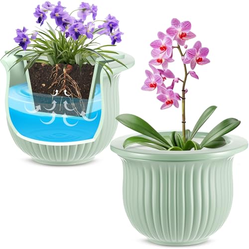 Suclain 2 Pcs African Violet Pots Self Watering 7 Inches Ceramic ...