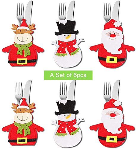 Dream Loom 6 Piezas de Bolsas de Cubiertos de Navidad, Titulares de vajilla de Navidad Tenedor Cuchara Cuchillo Cubiertos Bolsillos, Decoración Mesa navideña (Bolsa de vajilla navideña)