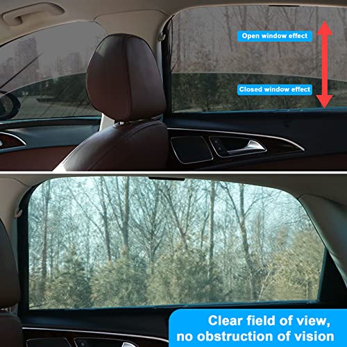 Efecto del parasol Joyblossom en la ventana del coche, mostrando visibilidad clara con el parasol puesto y bajando la ventana