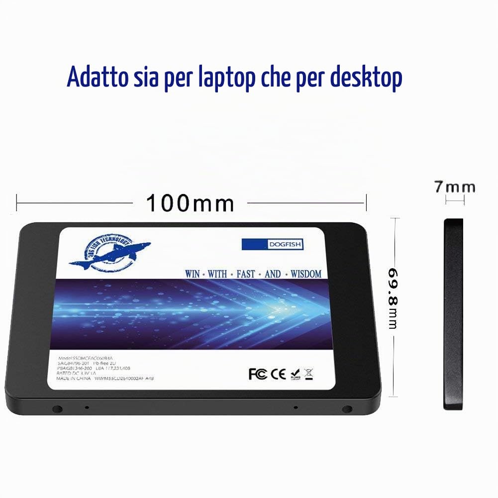 Dogfish SSD 500GB SATA3 2.5 Inch Unidad De Estado S?lido Incorporada 7MM Height High Speed Incluye SSD 32GB 60GB 64GB 120GB 128GB 240GB 250GB 480GB 512GB 1TB (2.5"-SATA3 500GB)